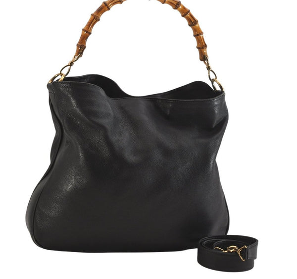 Authentic GUCCI Bamboo 2Way Shoulder Hand Bag Leather 0011577 Black Junk 8548M