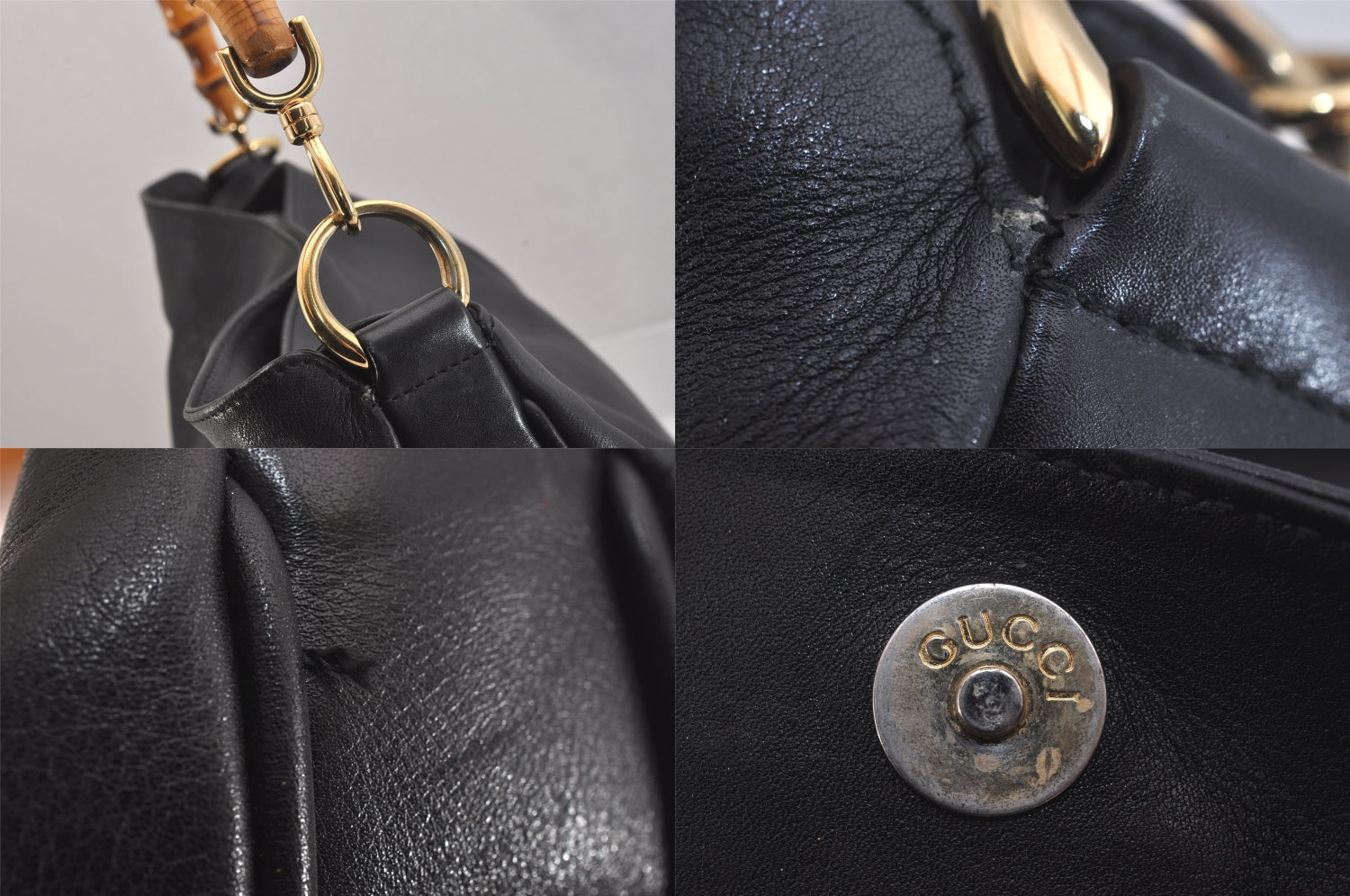 Authentic GUCCI Bamboo 2Way Shoulder Hand Bag Leather 0011577 Black Junk 8548M