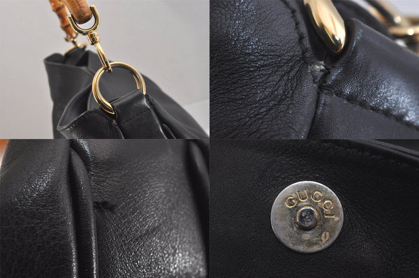 Authentic GUCCI Bamboo 2Way Shoulder Hand Bag Leather 0011577 Black Junk 8548M