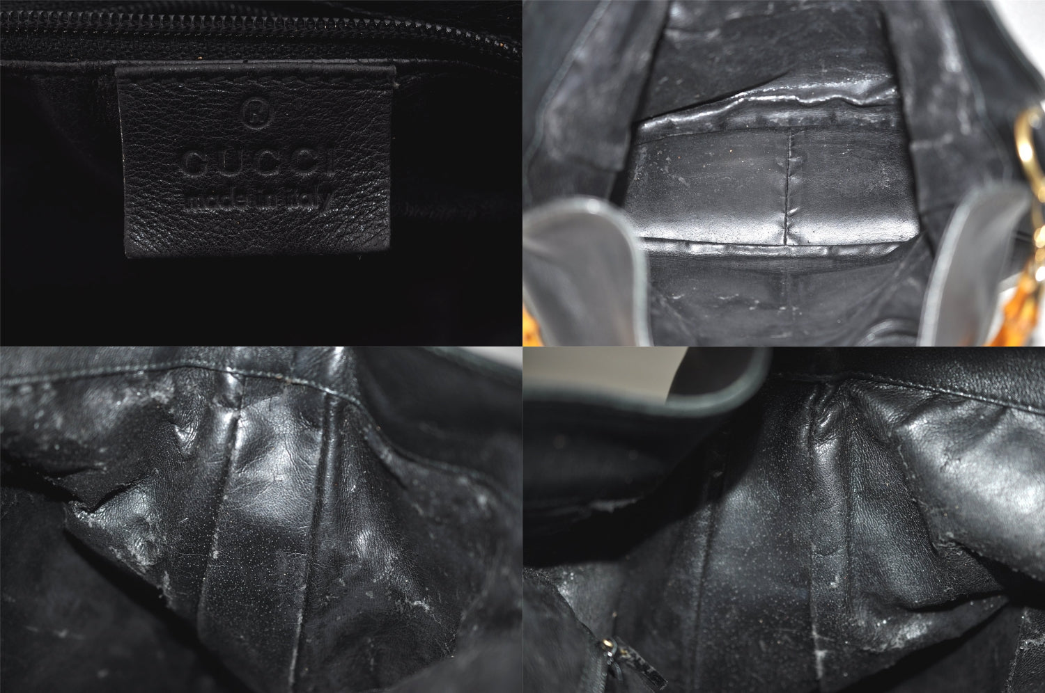 Authentic GUCCI Bamboo 2Way Shoulder Hand Bag Leather 0011577 Black Junk 8548M