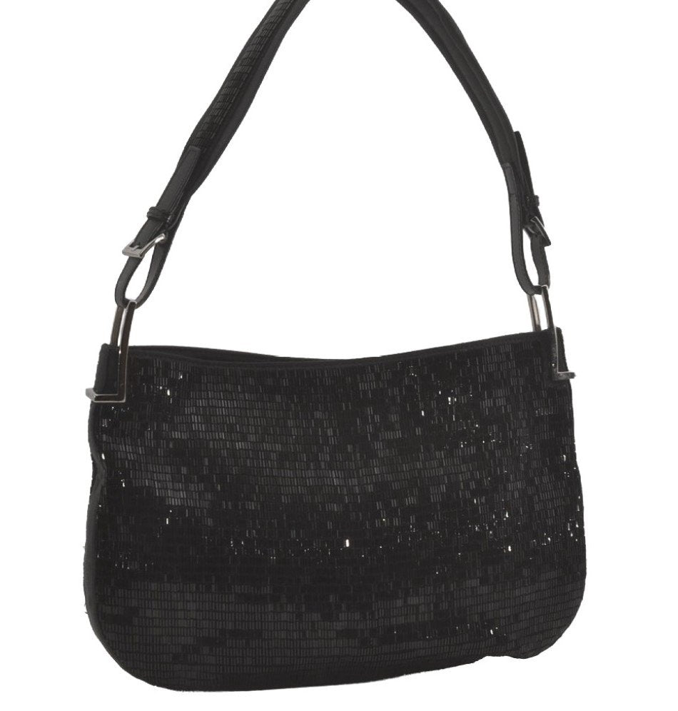 Authentic GUCCI Vintage Shoulder Hand Bag Purse Beads Leather Black 8549I