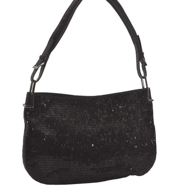 Authentic GUCCI Vintage Shoulder Hand Bag Purse Beads Leather Black 8549I