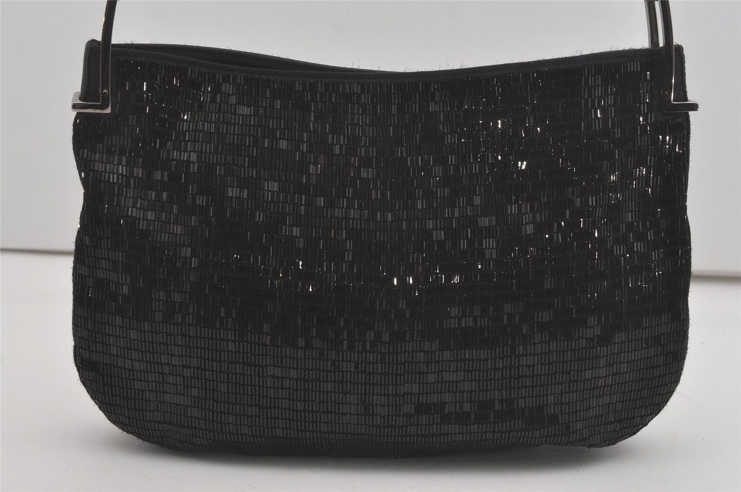 Authentic GUCCI Vintage Shoulder Hand Bag Purse Beads Leather Black 8549I