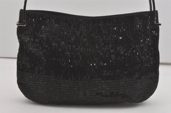 Authentic GUCCI Vintage Shoulder Hand Bag Purse Beads Leather Black 8549I