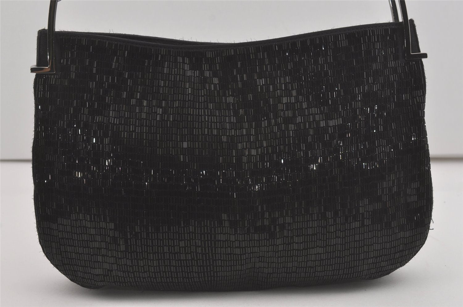 Authentic GUCCI Vintage Shoulder Hand Bag Purse Beads Leather Black 8549I