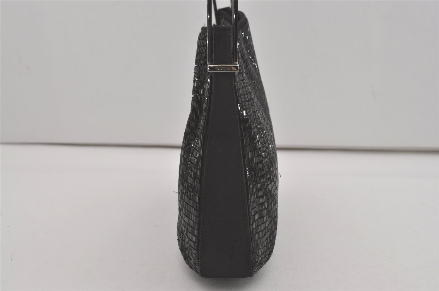 Authentic GUCCI Vintage Shoulder Hand Bag Purse Beads Leather Black 8549I