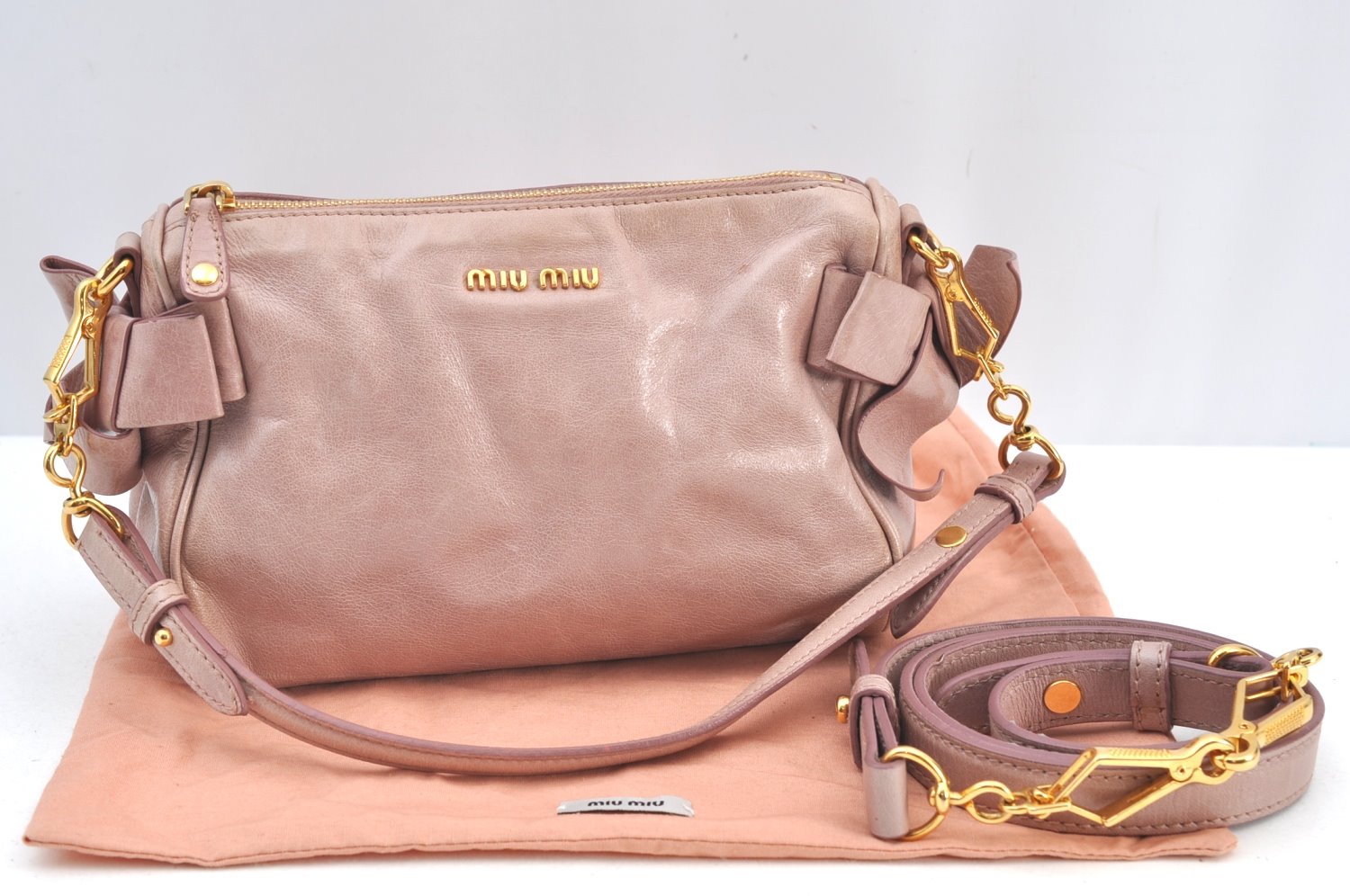 Authentic MIU MIU Leather 2Way Shoulder Cross Body Hand Bag Purse Pink 8550H