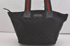 Authentic GUCCI Web Sherry Line Tote Bag GG Nylon Leather 131230 Black 8550I