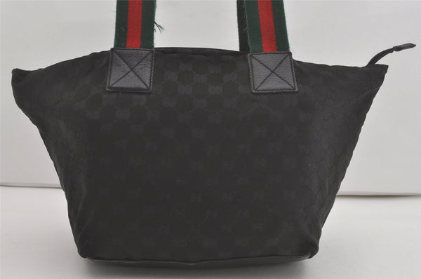 Authentic GUCCI Web Sherry Line Tote Bag GG Nylon Leather 131230 Black 8550I