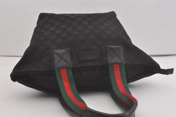 Authentic GUCCI Web Sherry Line Tote Bag GG Nylon Leather 131230 Black 8550I