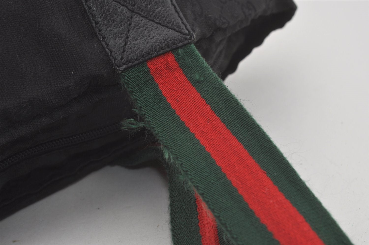 Authentic GUCCI Web Sherry Line Tote Bag GG Nylon Leather 131230 Black 8550I