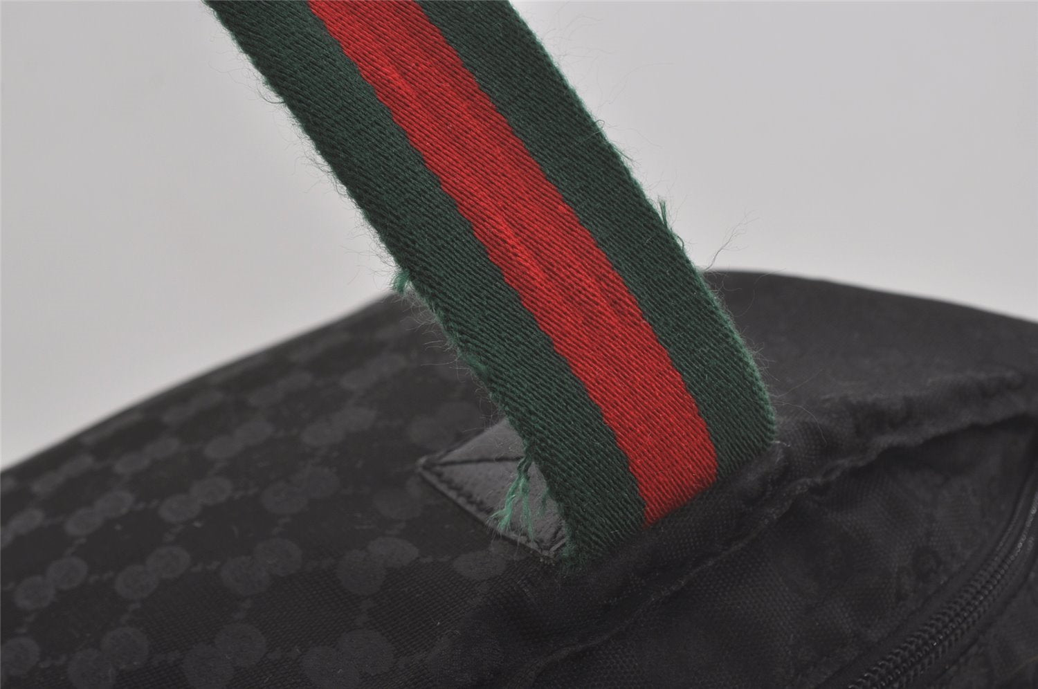 Authentic GUCCI Web Sherry Line Tote Bag GG Nylon Leather 131230 Black 8550I