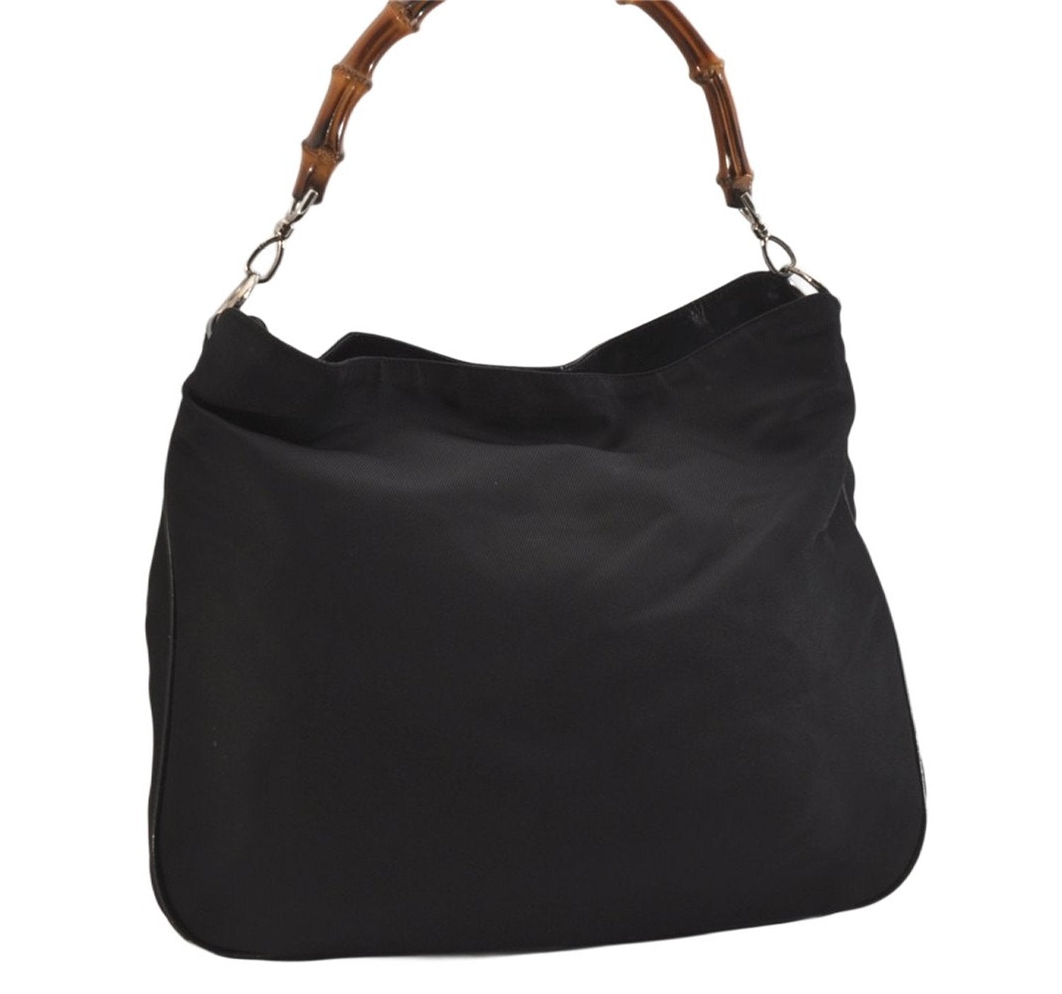 Authentic GUCCI Bamboo Vintage Shoulder Hand Bag Nylon Leather Black 8550M
