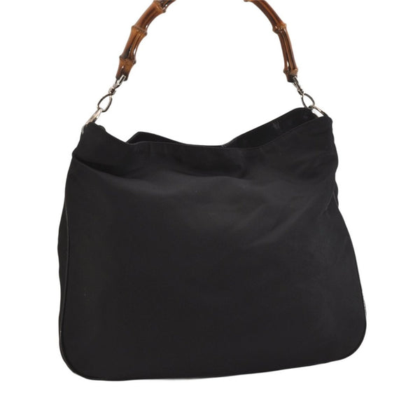 Authentic GUCCI Bamboo Vintage Shoulder Hand Bag Nylon Leather Black 8550M