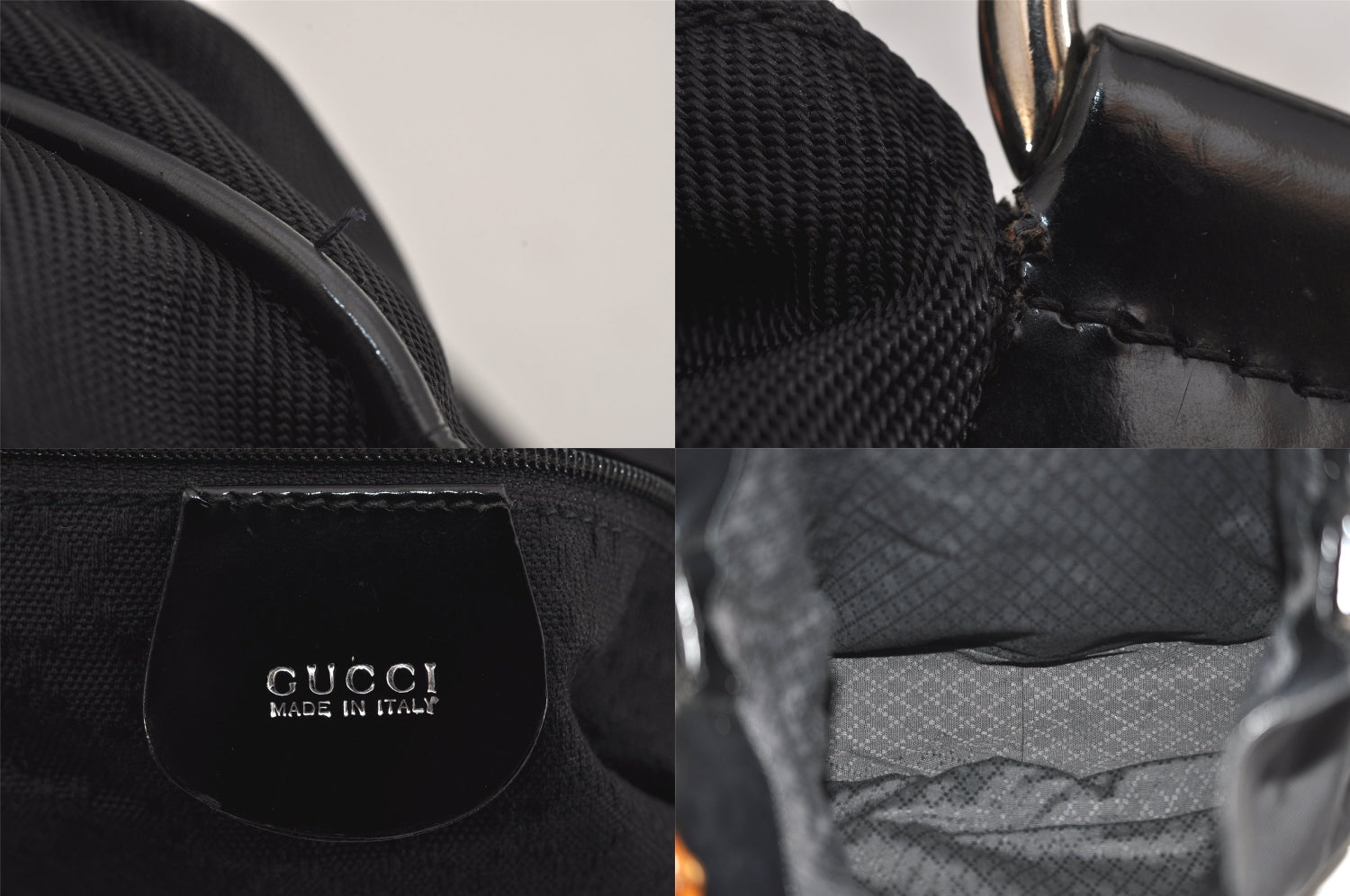 Authentic GUCCI Bamboo Vintage Shoulder Hand Bag Nylon Leather Black 8550M
