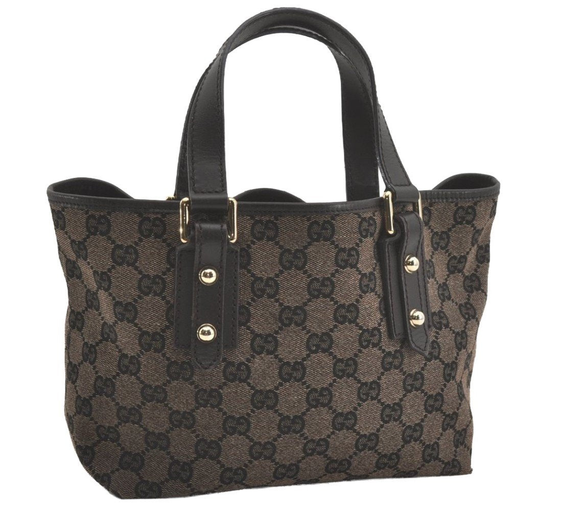 Authentic GUCCI Hand Tote Bag Purse GG Canvas Leather 257249 Brown Black 8552I