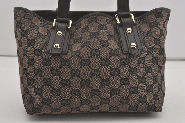 Authentic GUCCI Hand Tote Bag Purse GG Canvas Leather 257249 Brown Black 8552I