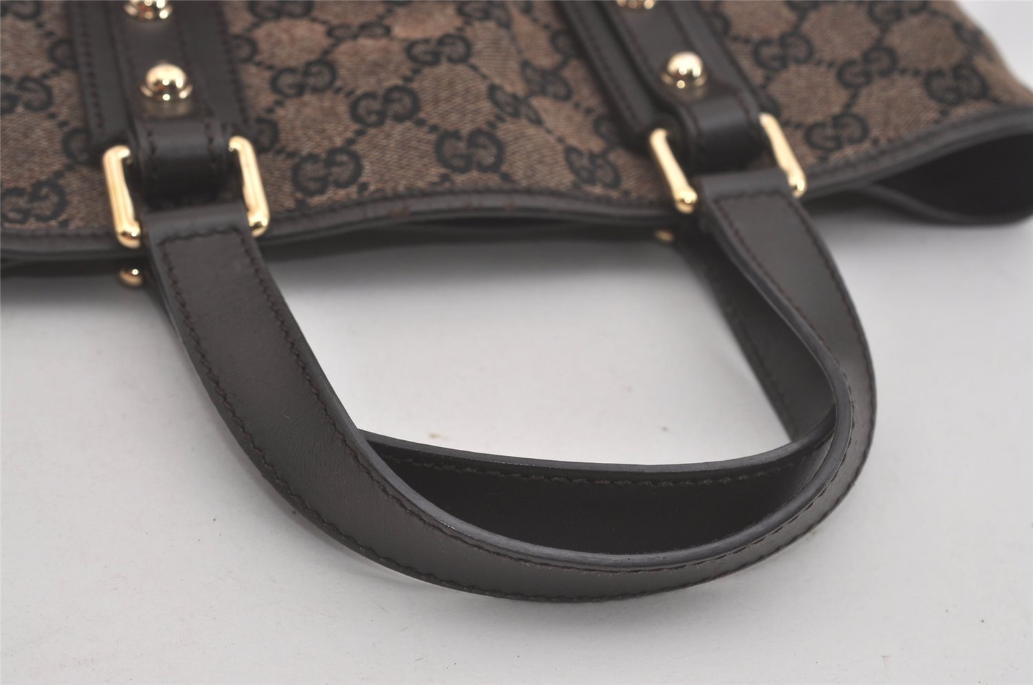 Authentic GUCCI Hand Tote Bag Purse GG Canvas Leather 257249 Brown Black 8552I