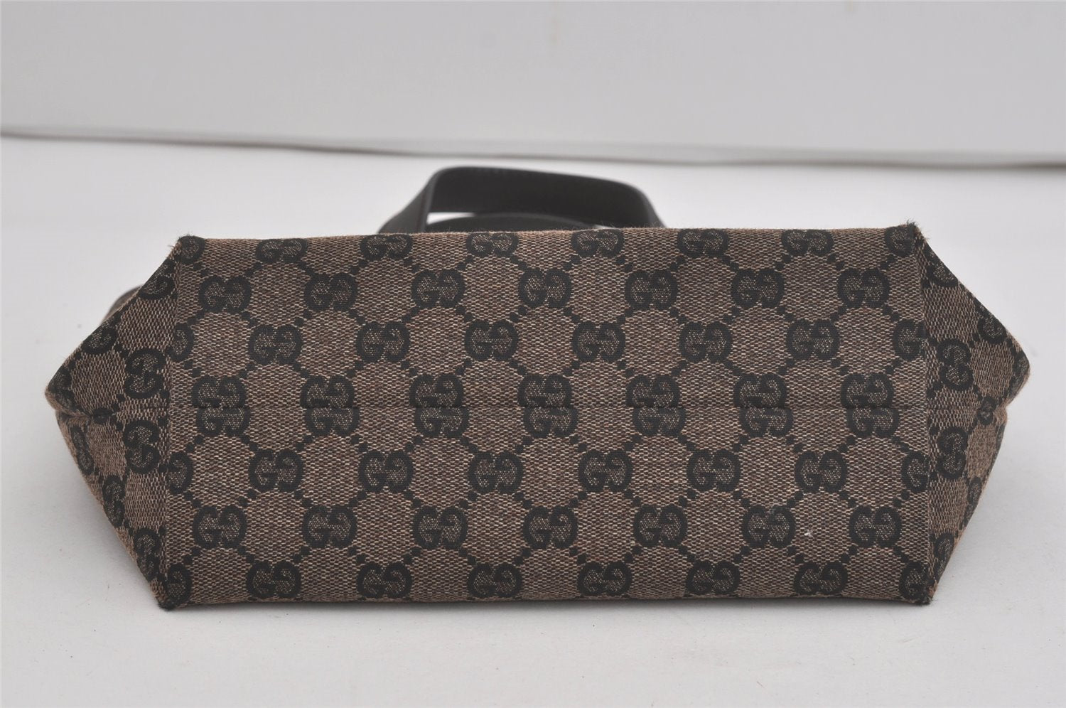 Authentic GUCCI Hand Tote Bag Purse GG Canvas Leather 257249 Brown Black 8552I