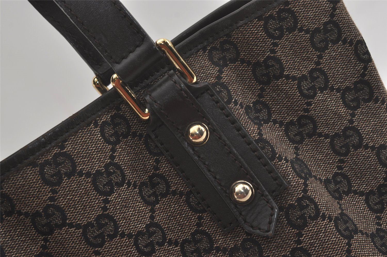 Authentic GUCCI Hand Tote Bag Purse GG Canvas Leather 257249 Brown Black 8552I