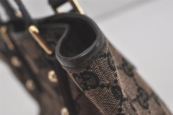 Authentic GUCCI Hand Tote Bag Purse GG Canvas Leather 257249 Brown Black 8552I