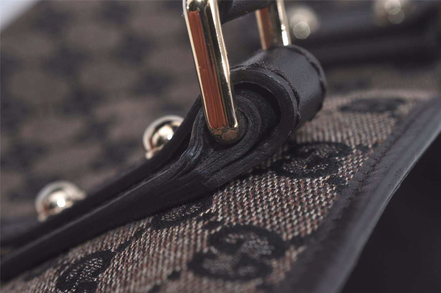 Authentic GUCCI Hand Tote Bag Purse GG Canvas Leather 257249 Brown Black 8552I