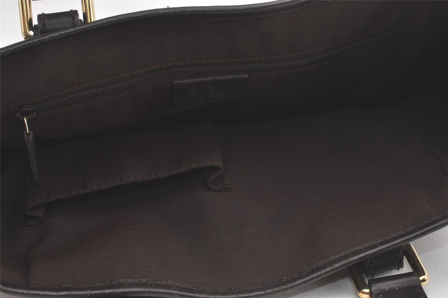 Authentic GUCCI Hand Tote Bag Purse GG Canvas Leather 257249 Brown Black 8552I