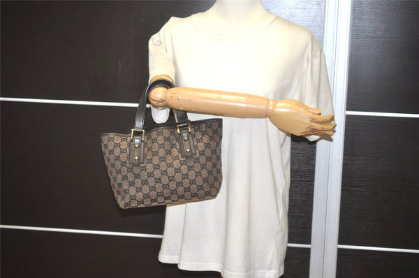 Authentic GUCCI Hand Tote Bag Purse GG Canvas Leather 257249 Brown Black 8552I