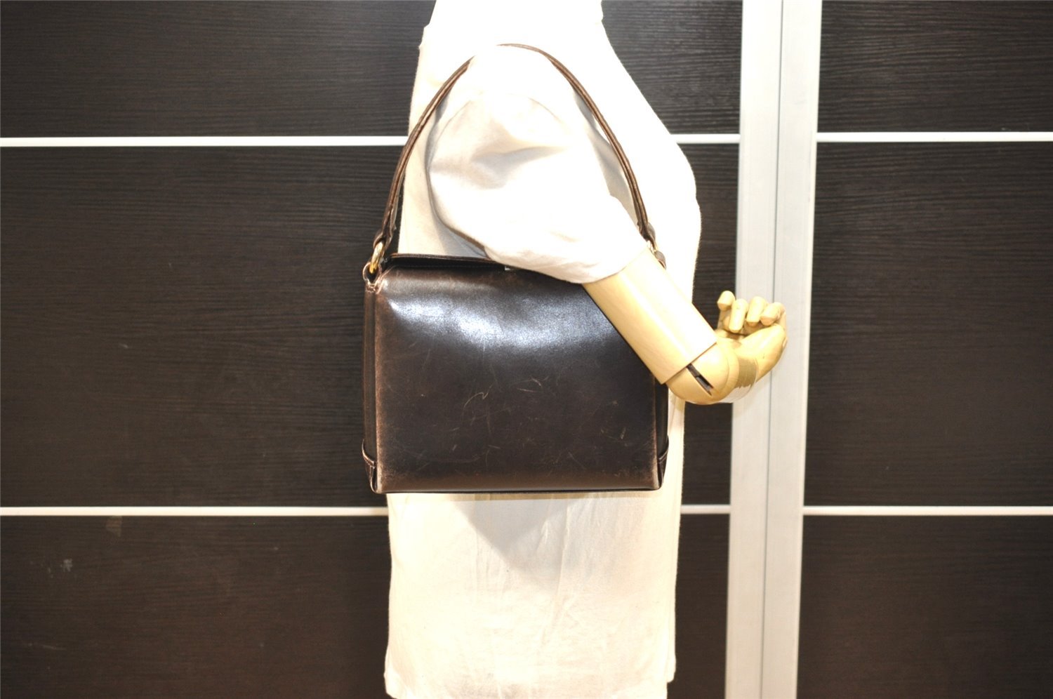 Authentic GUCCI Vintage Shoulder Hand Bag Purse Leather Brown 8553I