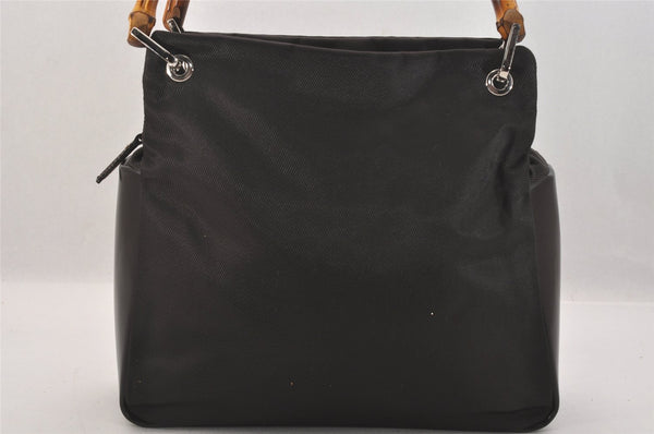 Authentic GUCCI Bamboo Vintage Hand Tote Bag Purse Nylon Leather Brown 8553M