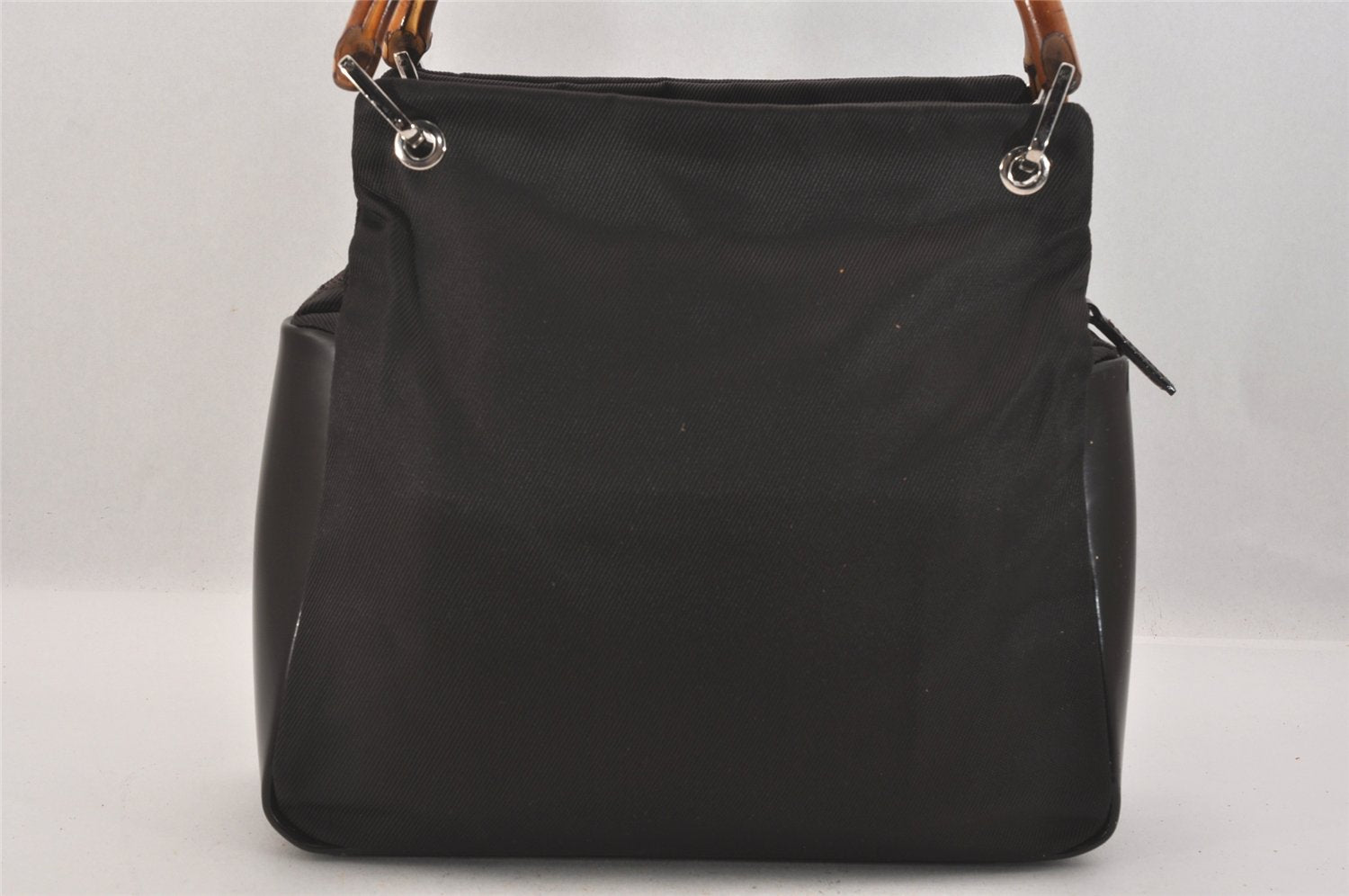 Authentic GUCCI Bamboo Vintage Hand Tote Bag Purse Nylon Leather Brown 8553M