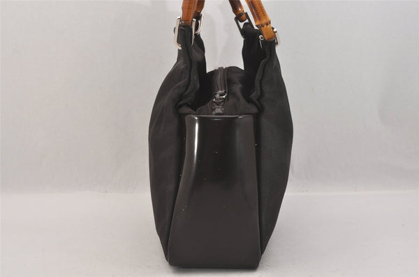 Authentic GUCCI Bamboo Vintage Hand Tote Bag Purse Nylon Leather Brown 8553M