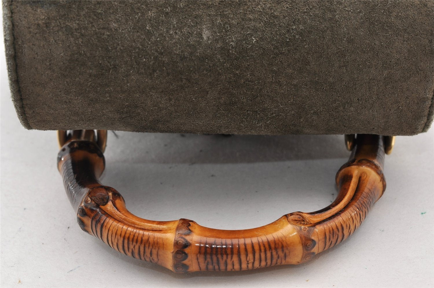 Authentic GUCCI Vintage Bamboo Backpack Purse Suede Leather Green 8554I