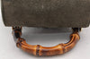 Authentic GUCCI Vintage Bamboo Backpack Purse Suede Leather Green 8554I