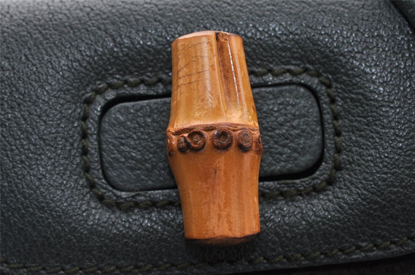 Authentic GUCCI Vintage Bamboo Backpack Purse Suede Leather Green 8554I