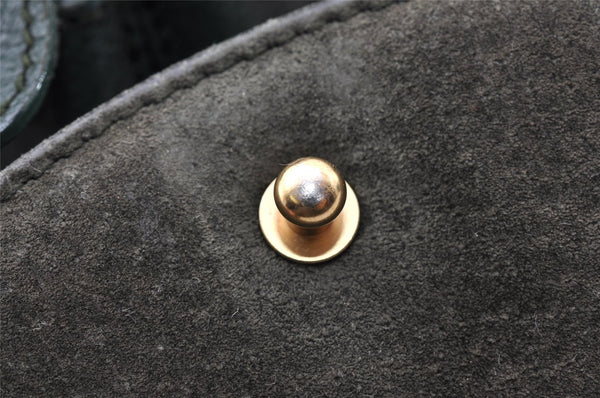 Authentic GUCCI Vintage Bamboo Backpack Purse Suede Leather Green 8554I