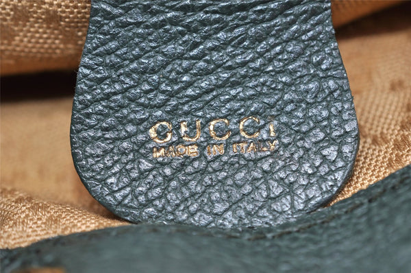 Authentic GUCCI Vintage Bamboo Backpack Purse Suede Leather Green 8554I