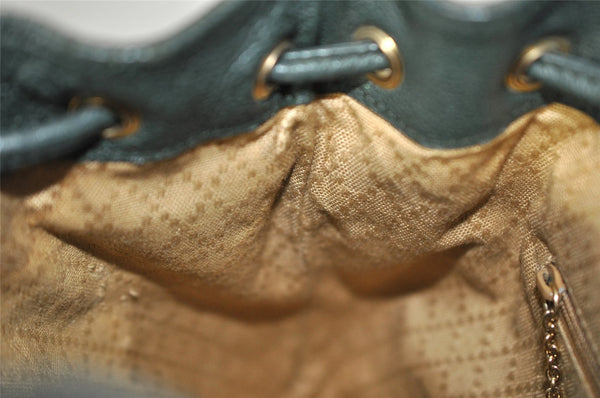 Authentic GUCCI Vintage Bamboo Backpack Purse Suede Leather Green 8554I