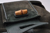 Authentic GUCCI Vintage Bamboo Backpack Purse Suede Leather Green 8554I