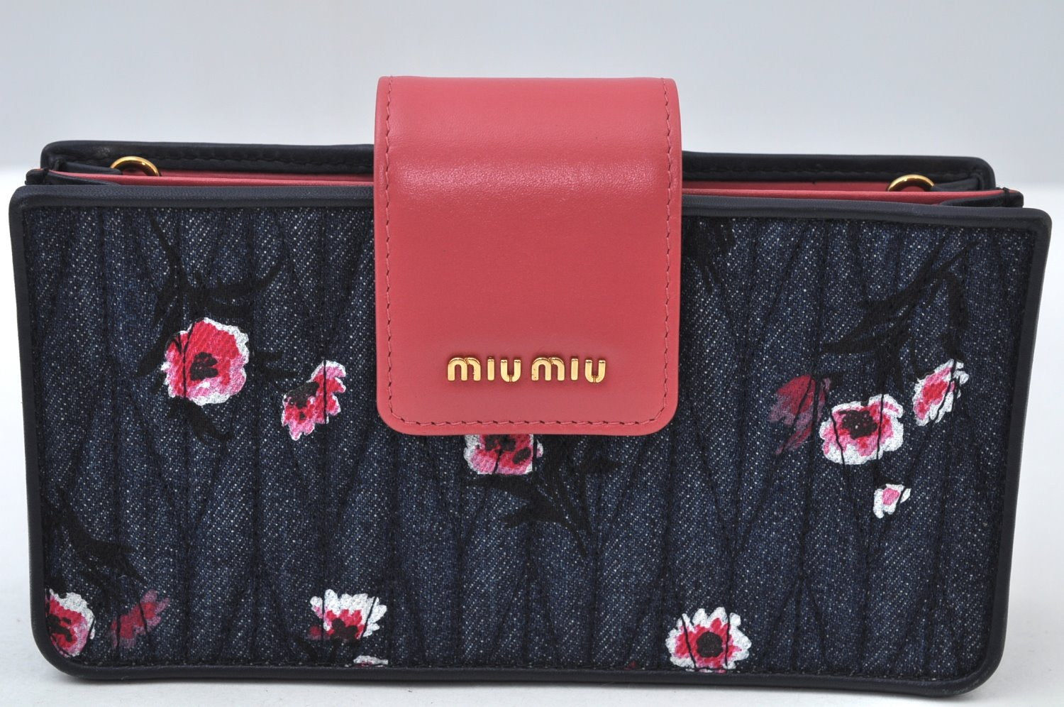 Authentic MIU MIU Denim Leather Shoulder Cross Bag Purse Navy 5ZH042 Box 8559I