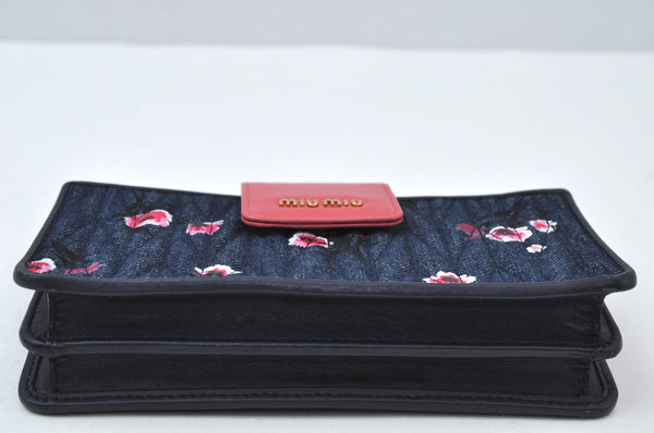 Authentic MIU MIU Denim Leather Shoulder Cross Bag Purse Navy 5ZH042 Box 8559I