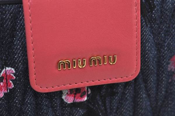 Authentic MIU MIU Denim Leather Shoulder Cross Bag Purse Navy 5ZH042 Box 8559I