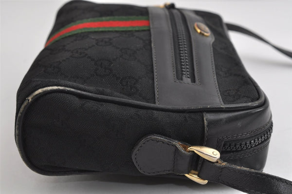 Authentic GUCCI Web Sherry Line Shoulder Cross Bag GG Canvas Leather Black 8560I