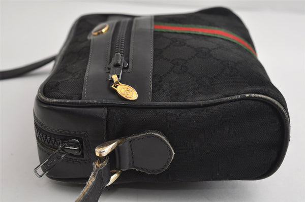Authentic GUCCI Web Sherry Line Shoulder Cross Bag GG Canvas Leather Black 8560I