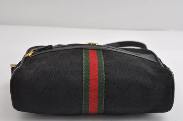 Authentic GUCCI Web Sherry Line Shoulder Cross Bag GG Canvas Leather Black 8560I