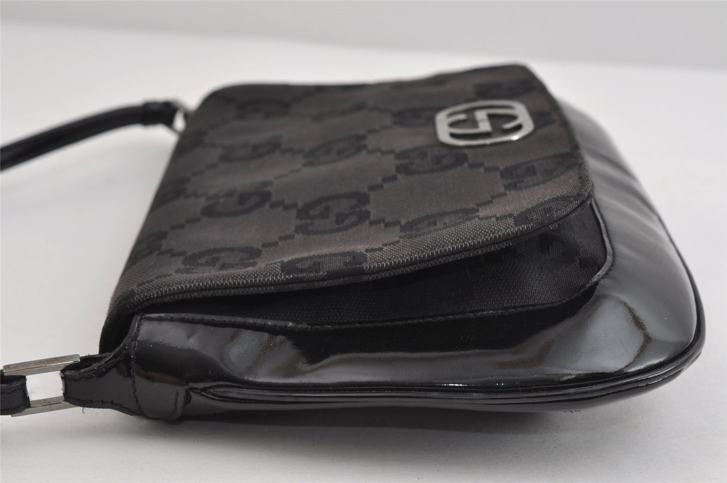 Authentic GUCCI Jumbo GG Shoulder Hand Bag Canvas Enamel 0013823 Black 8563I