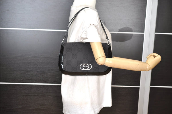 Authentic GUCCI Jumbo GG Shoulder Hand Bag Canvas Enamel 0013823 Black 8563I