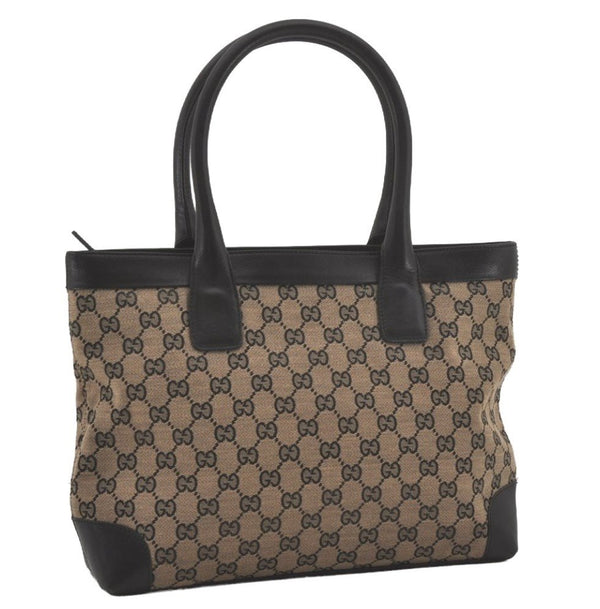 Authentic GUCCI Shoulder Tote Bag GG Canvas Leather 33890 Black Brown 8564I