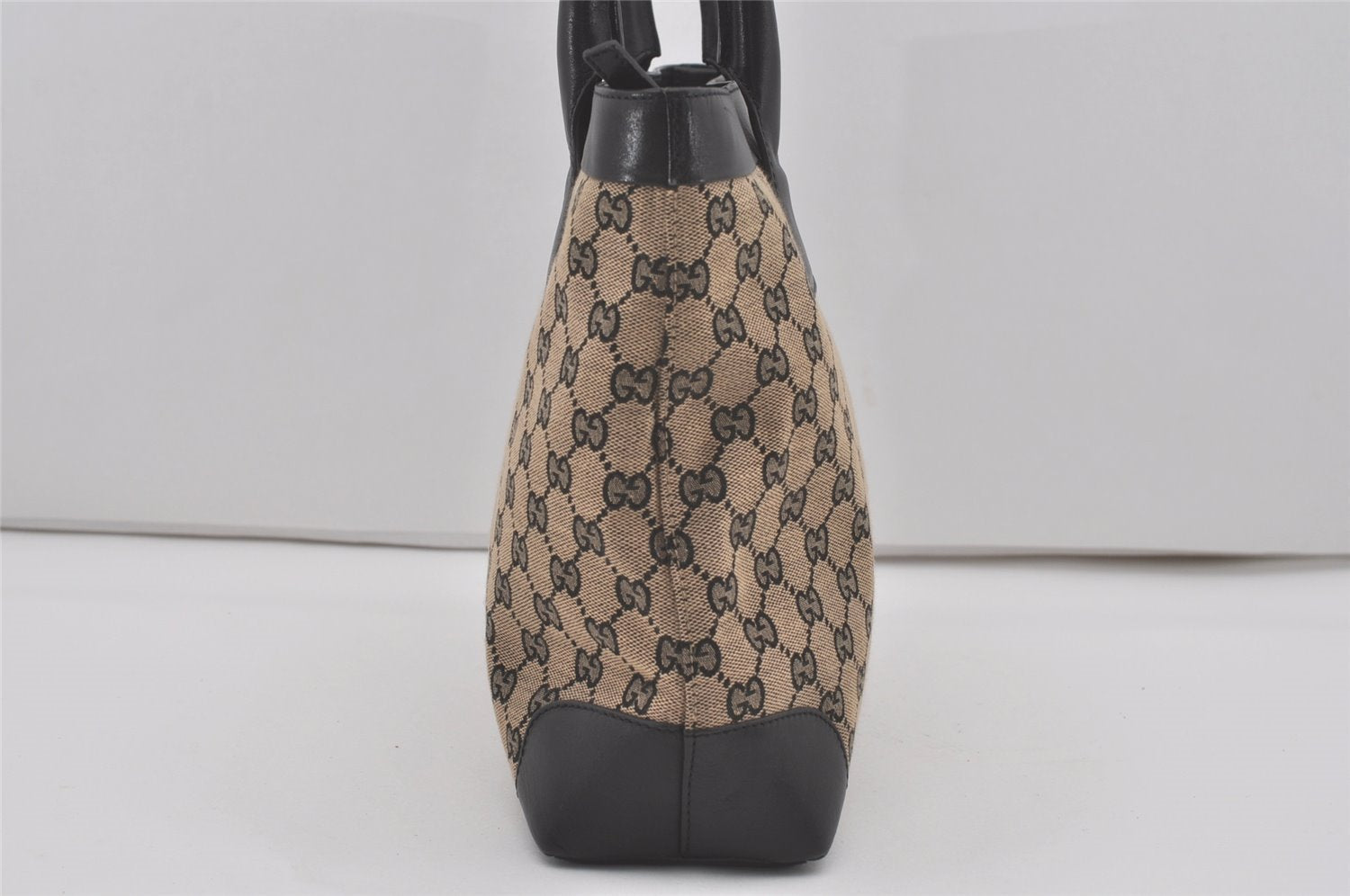 Authentic GUCCI Shoulder Tote Bag GG Canvas Leather 33890 Black Brown 8564I