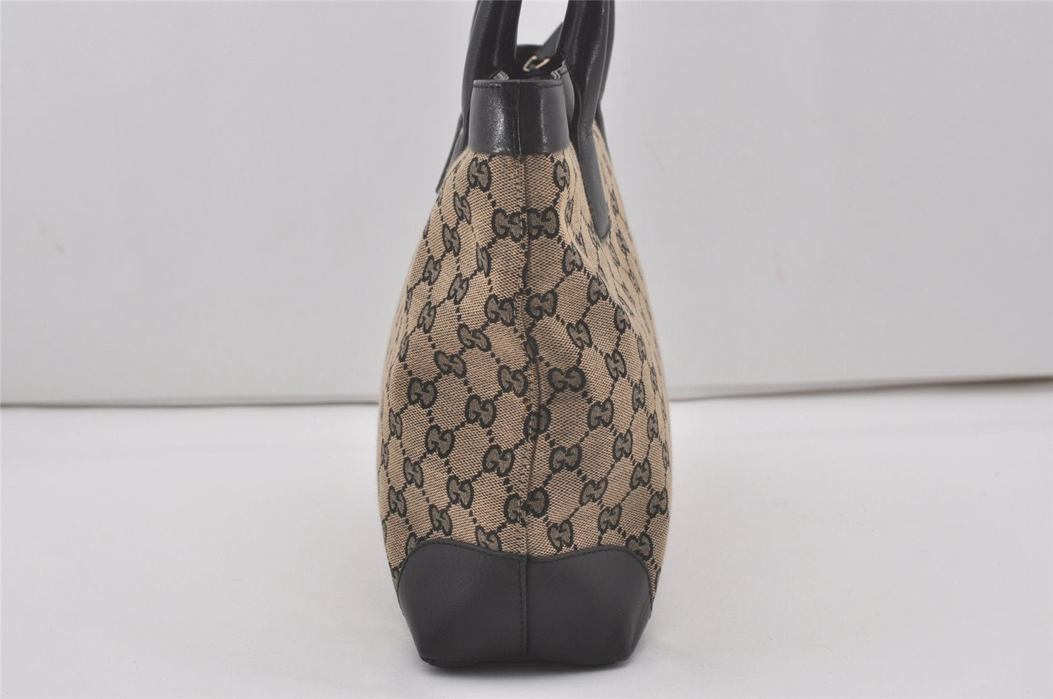 Authentic GUCCI Shoulder Tote Bag GG Canvas Leather 33890 Black Brown 8564I